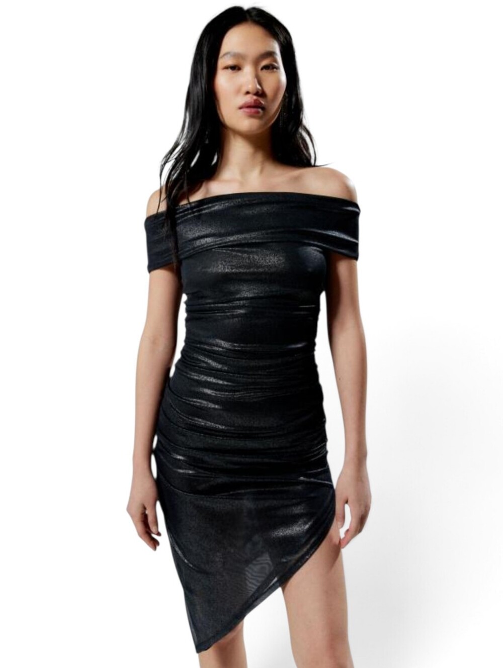 Silence + Noise Arianna Off Shoulder Midi Dress In Black Metal Size Medium NWT